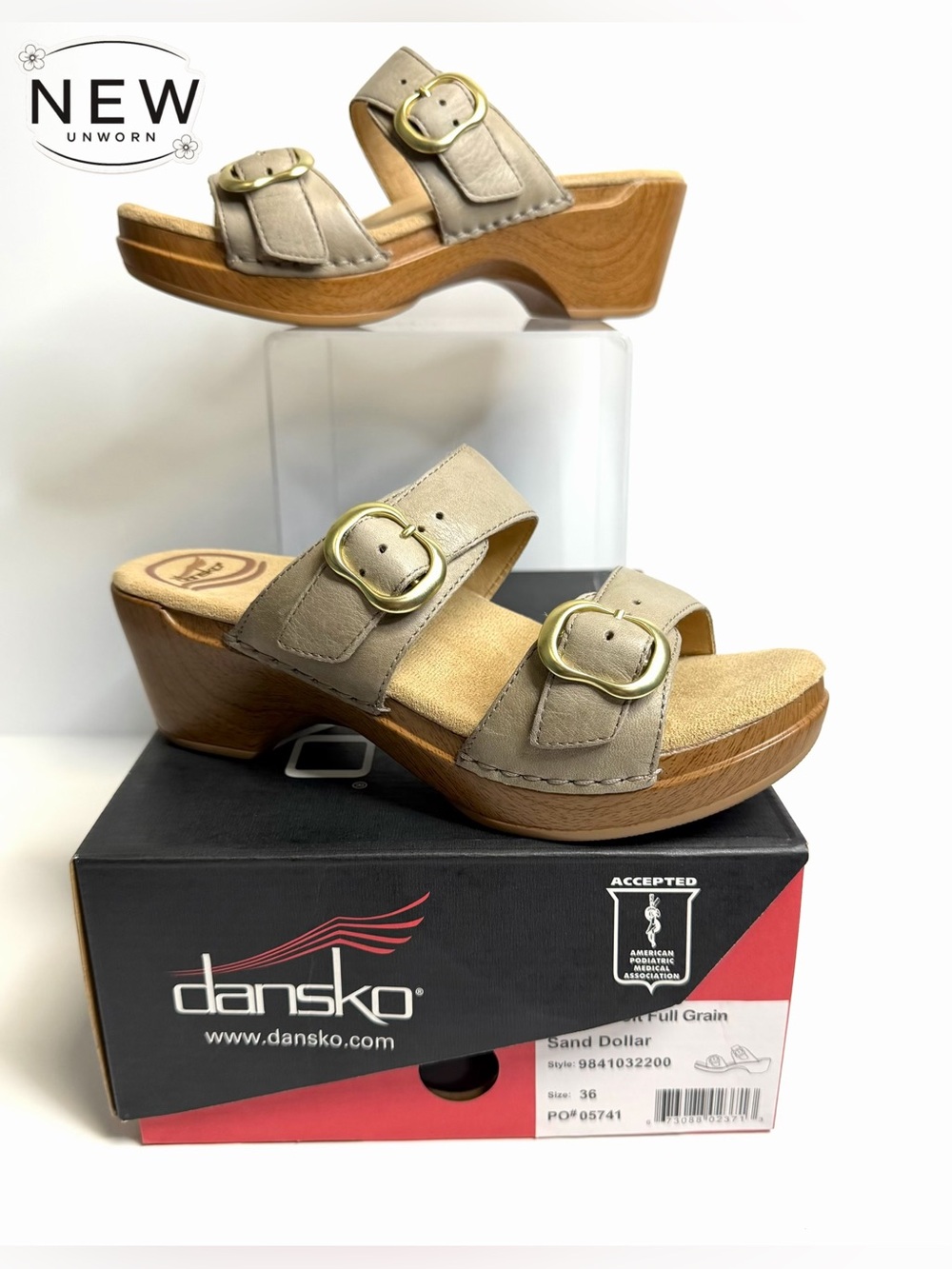 NEW Dansko Sophie Soft Full Grain Sand Dollar Sandals Size EU 36 in Original Box